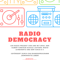 Banner des Projektes Demokratie leben mit stilisierten HiFi-Symbolen